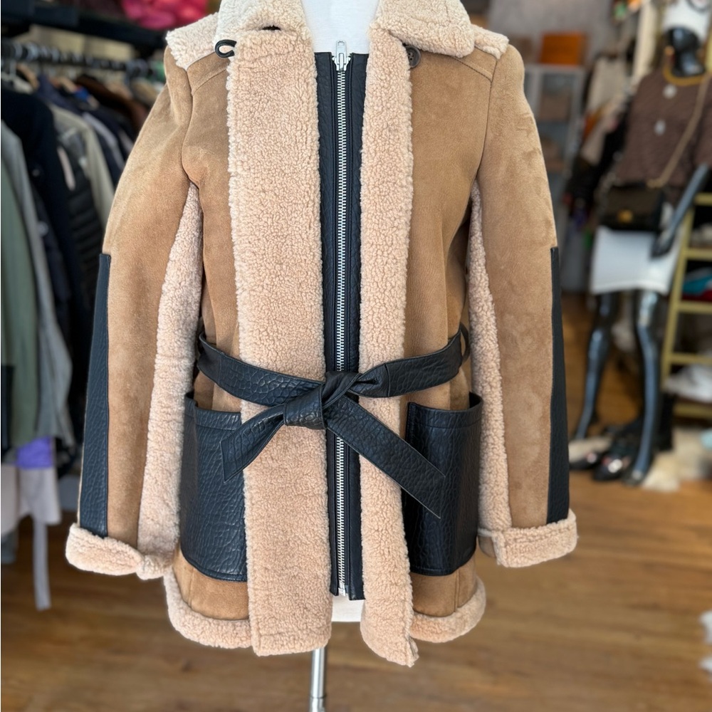 Maje Shearling Leather Coat -Caramel size 36